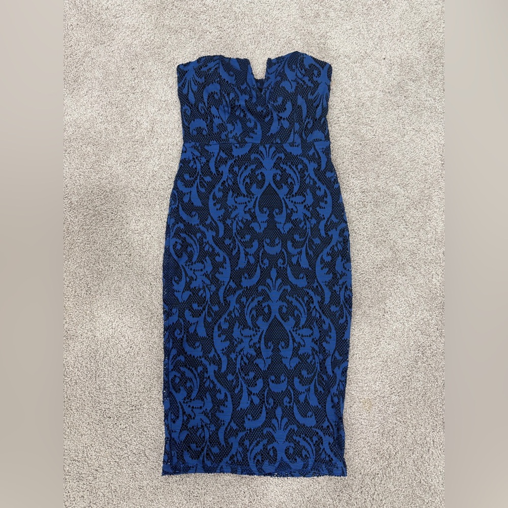 Hot Gal Navy and Black knee length Dress strapless S